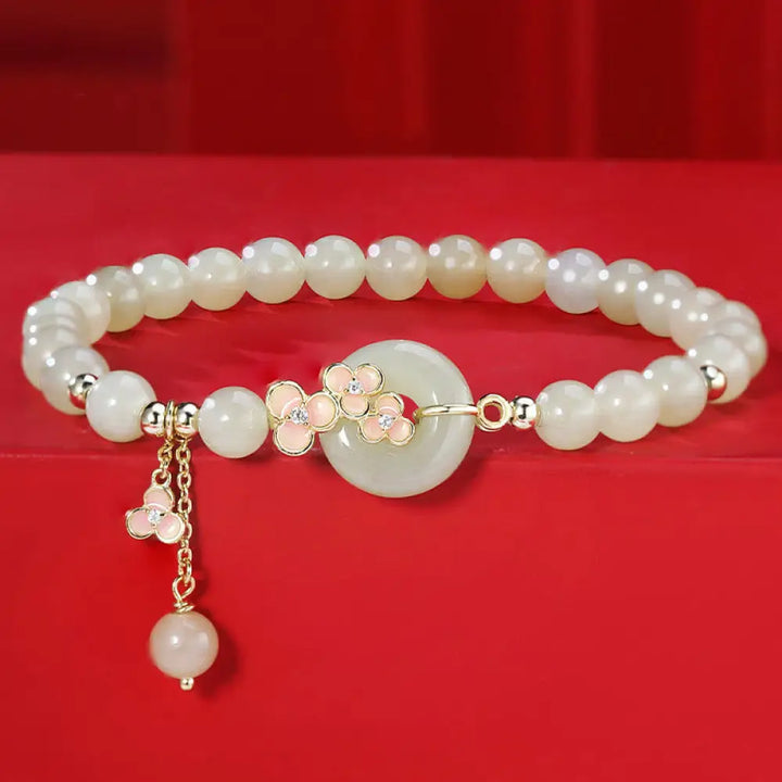 BWOOOH 925 Sterling Silver Natural Hetian Jade Peach Blossom Peace Buckle Zircon Luck Bracelet Necklace Pendant - BWOOOH spiritual jewelry inspired by Drolma
