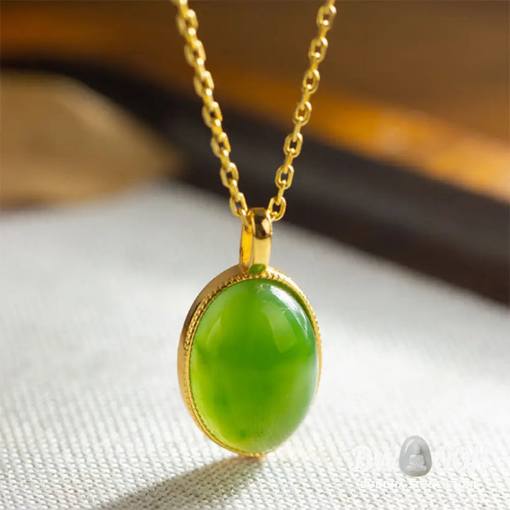 Buddha Stones 925 Sterling Silver Natural Hetian Jade Round Design Prosperity Necklace Pendant - BWOOOH - Jade(Slight