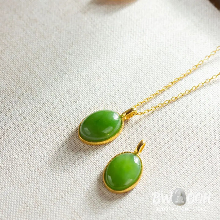 Buddha Stones 925 Sterling Silver Natural Hetian Jade Round Design Prosperity Necklace Pendant - BWOOOH - Jade(Slight