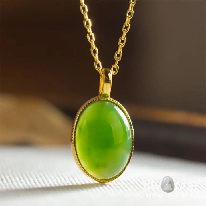 Buddha Stones 925 Sterling Silver Natural Hetian Jade Round Design Prosperity Necklace Pendant - BWOOOH - Jade(Slight