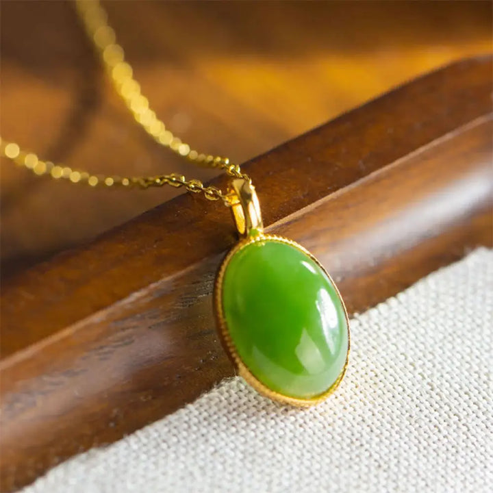 BWOOOH 925 Sterling Silver Natural Hetian Jade Round Design Prosperity Necklace Pendant - BWOOOH spiritual jewelry inspired by Drolma