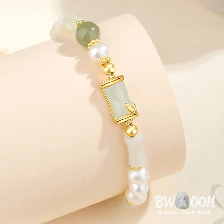 Buddha Stones 925 Sterling Silver Natural Hetian White Jade Bamboo Luck Blessing Bracelet - BWOOOH - Hetian White