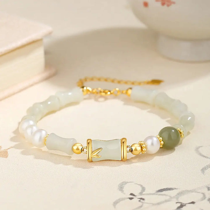 BWOOOH 925 Sterling Silver Natural Hetian White Jade Bamboo Luck Blessing Bracelet - BWOOOH - Hetian White