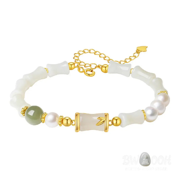 Buddha Stones 925 Sterling Silver Natural Hetian White Jade Bamboo Luck Blessing Bracelet - BWOOOH - Hetian White