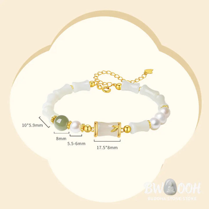 Buddha Stones 925 Sterling Silver Natural Hetian White Jade Bamboo Luck Blessing Bracelet - BWOOOH - Hetian White