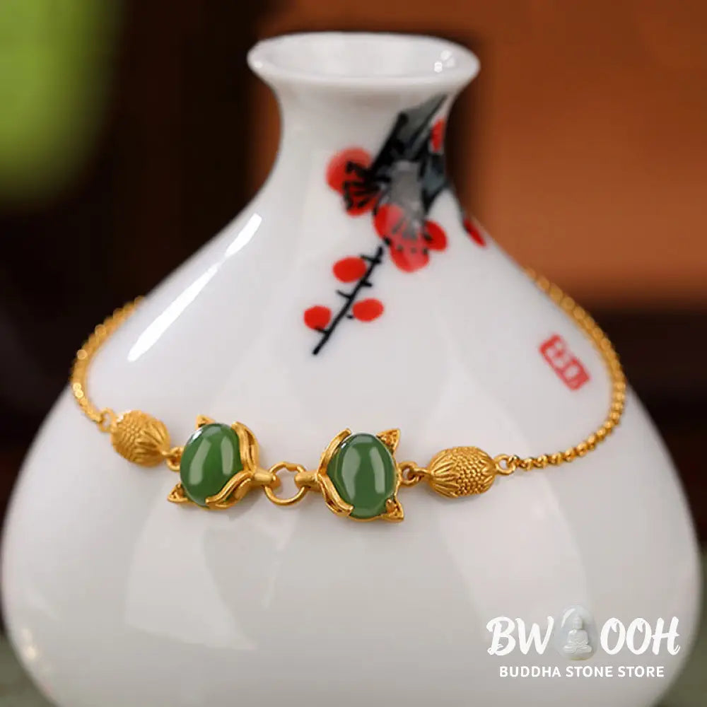Buddha Stones 925 Sterling Silver Natural Hetian White Jade Cyan Jade Lovely Fox Luck Bracelet - BWOOOH - Bracelet