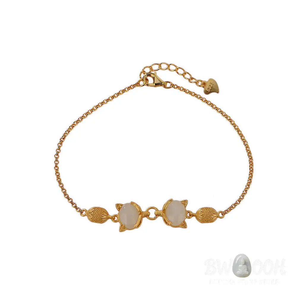 Buddha Stones 925 Sterling Silver Natural Hetian White Jade Cyan Jade Lovely Fox Luck Bracelet - BWOOOH - Bracelet
