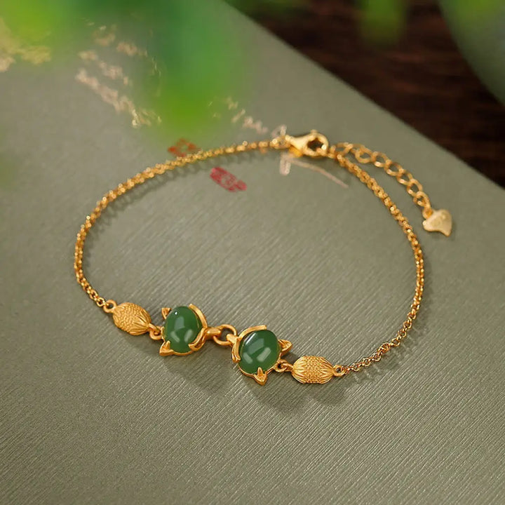 BWOOOH 925 Sterling Silver Natural Hetian White Jade Cyan Jade Lovely Fox Luck Bracelet - BWOOOH - Cyan
