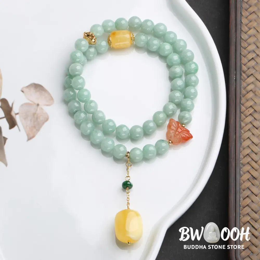 Buddha Stones 925 Sterling Silver Natural Jade Amber Butterfly Luck Abundance Bracelet - BWOOOH - Jade (Prosperity ♥