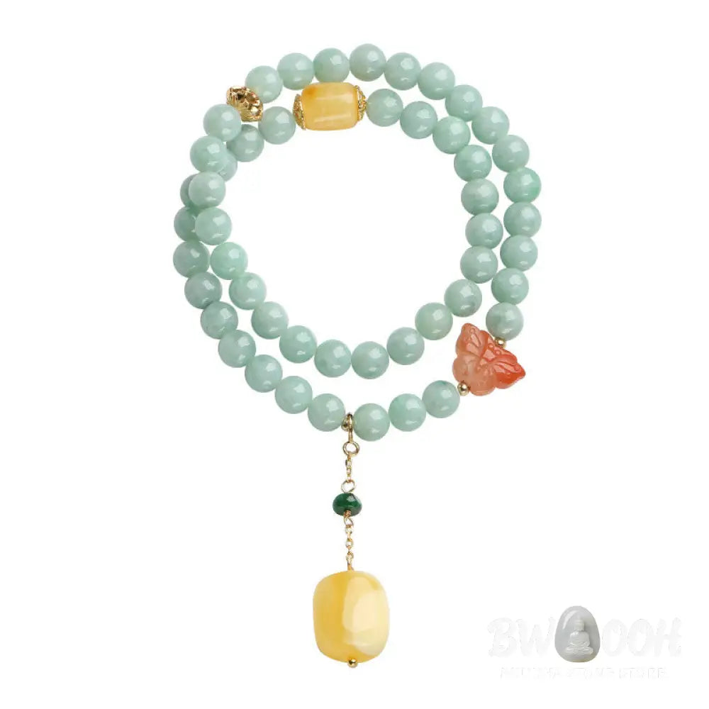 Buddha Stones 925 Sterling Silver Natural Jade Amber Butterfly Luck Abundance Bracelet - BWOOOH - Jade (Prosperity ♥