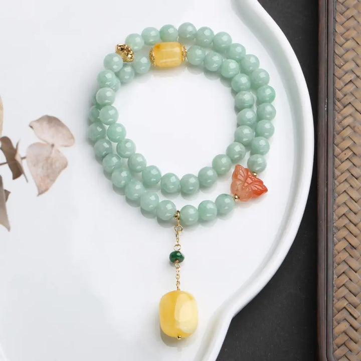 BWOOOH 925 Sterling Silver Natural Jade Amber Butterfly Luck Abundance Bracelet - BWOOOH - Jade (Prosperity ♥