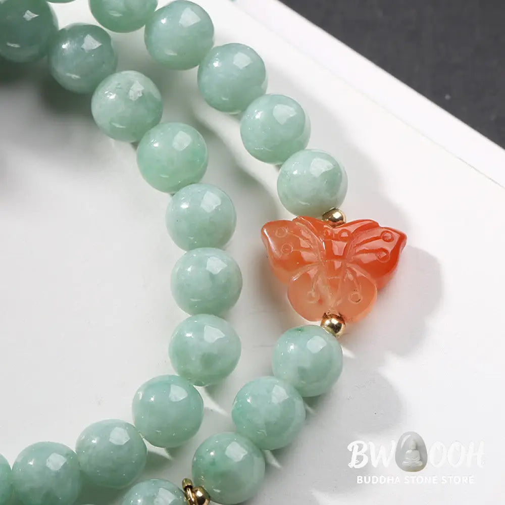 Buddha Stones 925 Sterling Silver Natural Jade Amber Butterfly Luck Abundance Bracelet - BWOOOH - Jade (Prosperity ♥