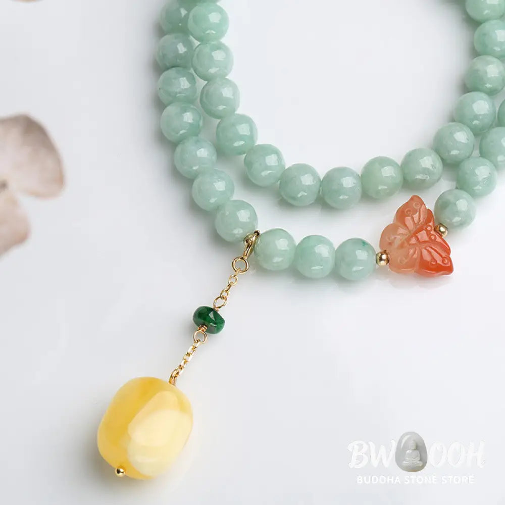 Buddha Stones 925 Sterling Silver Natural Jade Amber Butterfly Luck Abundance Bracelet - BWOOOH - Jade (Prosperity ♥