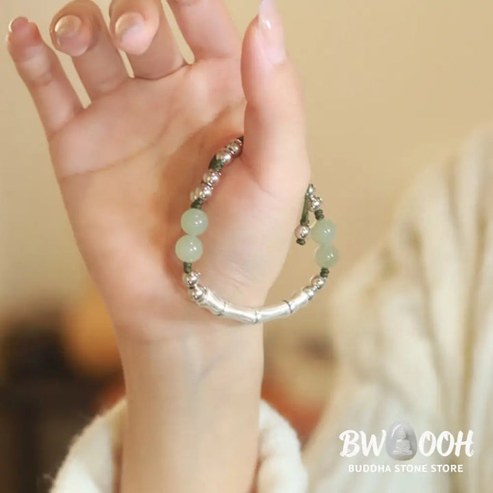 Buddha Stones 925 Sterling Silver Natural Jade Fu Character Bamboo Abundance Bracelet - BWOOOH - Jade(Wrist