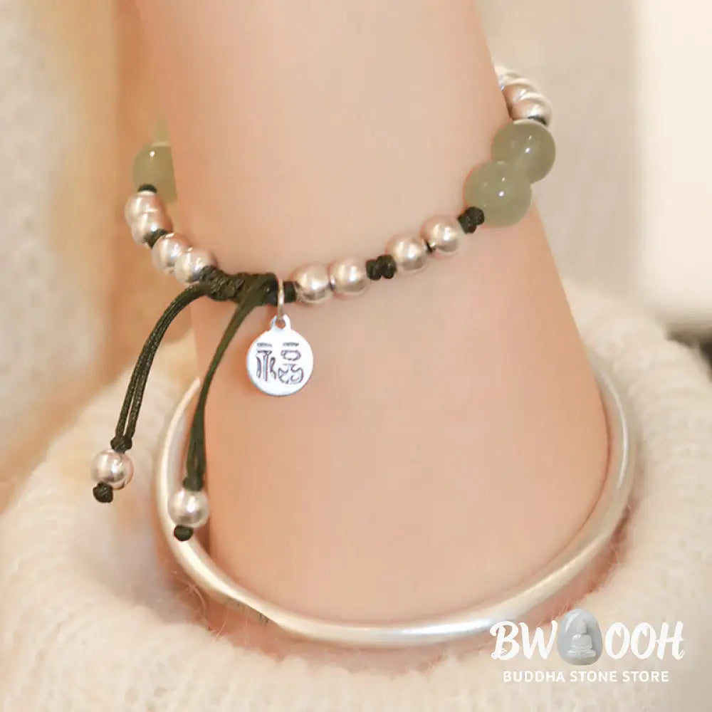 Buddha Stones 925 Sterling Silver Natural Jade Fu Character Bamboo Abundance Bracelet - BWOOOH - Jade(Wrist