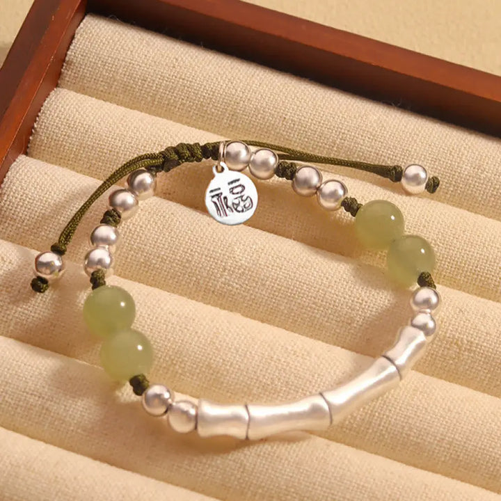 BWOOOH 925 Sterling Silver Natural Jade Fu Character Bamboo Abundance Bracelet - BWOOOH - Jade(Wrist