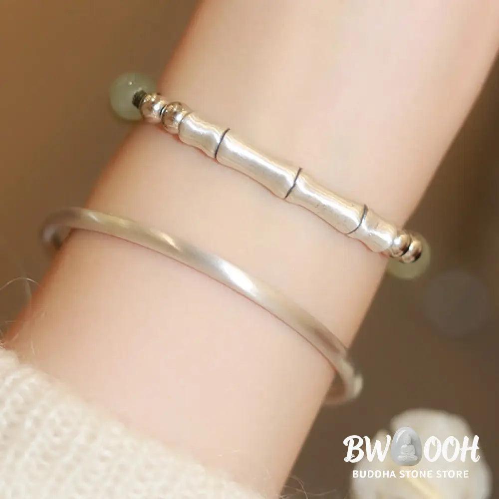 Buddha Stones 925 Sterling Silver Natural Jade Fu Character Bamboo Abundance Bracelet - BWOOOH - Jade(Wrist