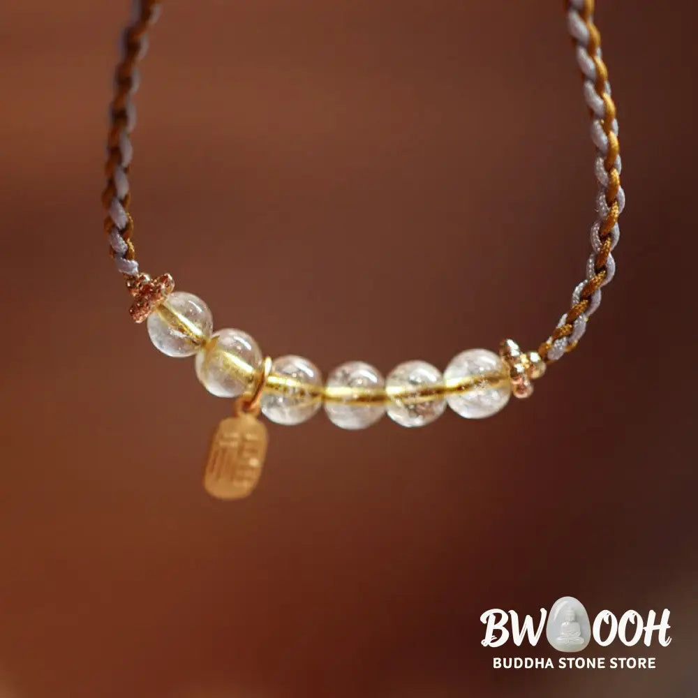BWOOOH 925 Sterling Silver Natural Jade Gourd Rutilated Quartz Fu Character Luck Braid  | spiritual healing bracelet