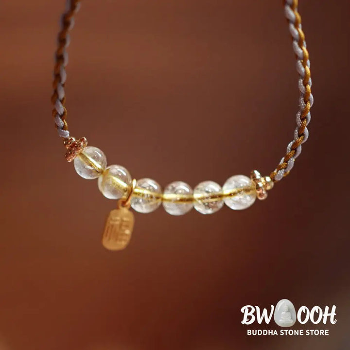BWOOOH 925 Sterling Silver Natural Jade Gourd Rutilated Quartz Fu Character Luck Braid  | spiritual healing bracelet