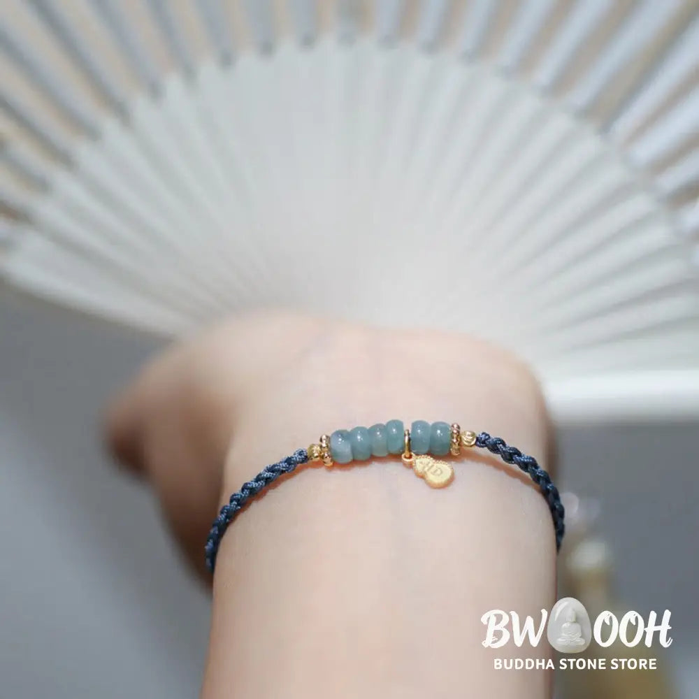BWOOOH 925 Sterling Silver Natural Jade Gourd Rutilated Quartz Fu Character Luck Braid  | spiritual healing bracelet