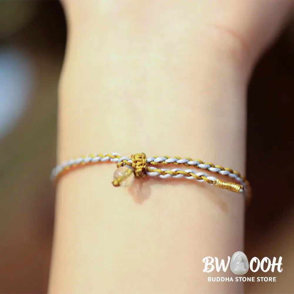 BWOOOH 925 Sterling Silver Natural Jade Gourd Rutilated Quartz Fu Character Luck Braid  | spiritual healing bracelet