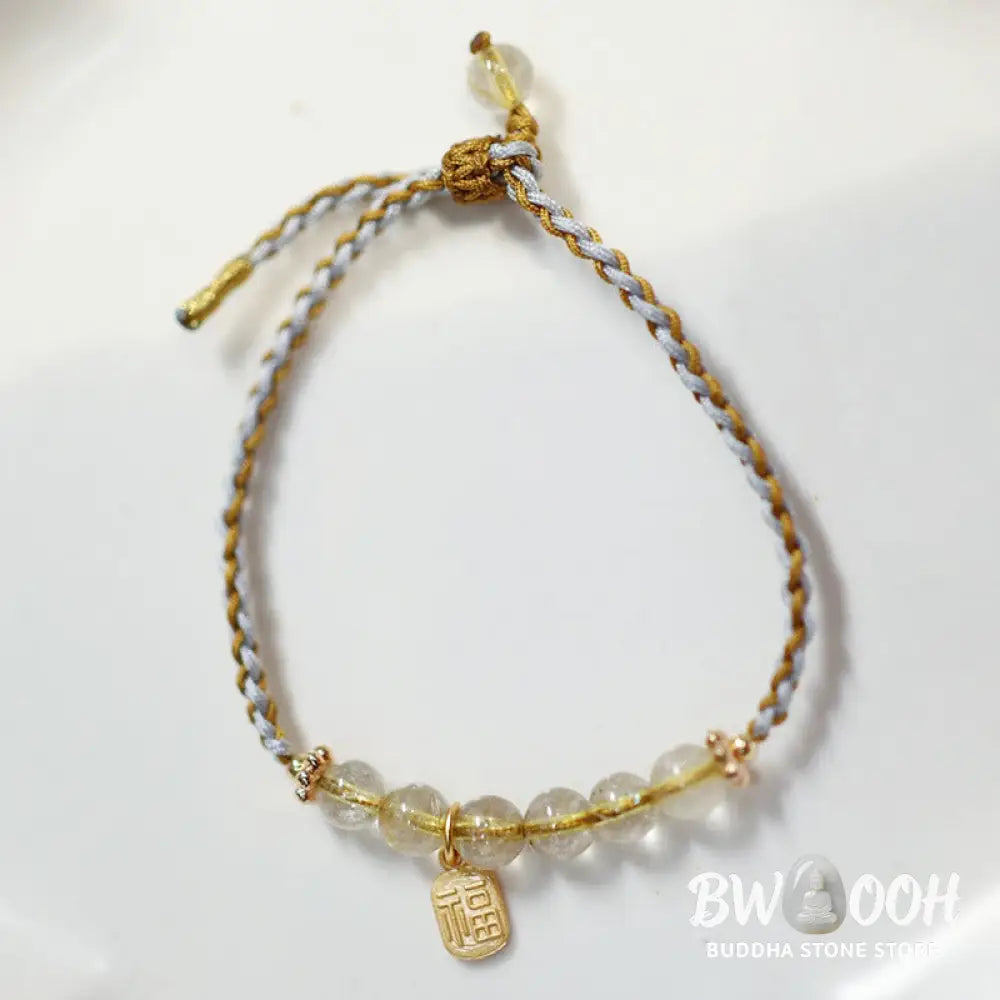 BWOOOH 925 Sterling Silver Natural Jade Gourd Rutilated Quartz Fu Character Luck Braid  | spiritual healing bracelet