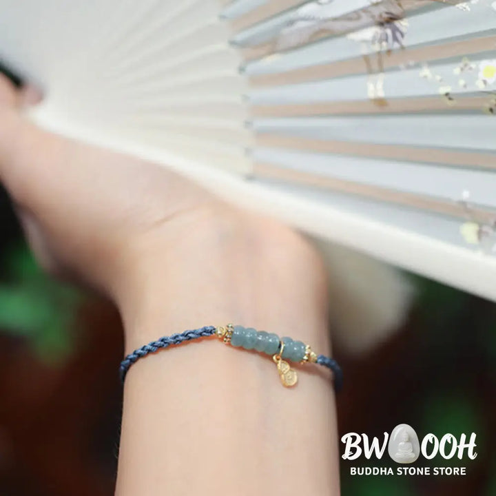 BWOOOH 925 Sterling Silver Natural Jade Gourd Rutilated Quartz Fu Character Luck Braid  | spiritual healing bracelet