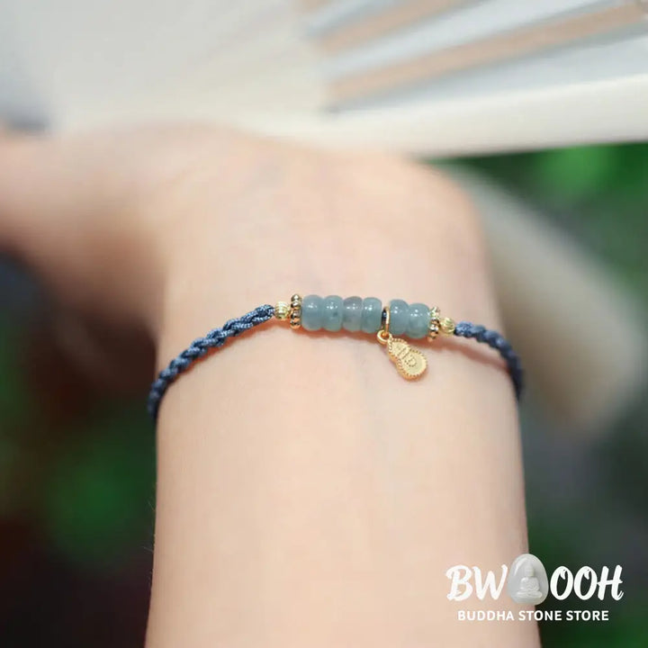 BWOOOH 925 Sterling Silver Natural Jade Gourd Rutilated Quartz Fu Character Luck Braid  | spiritual healing bracelet