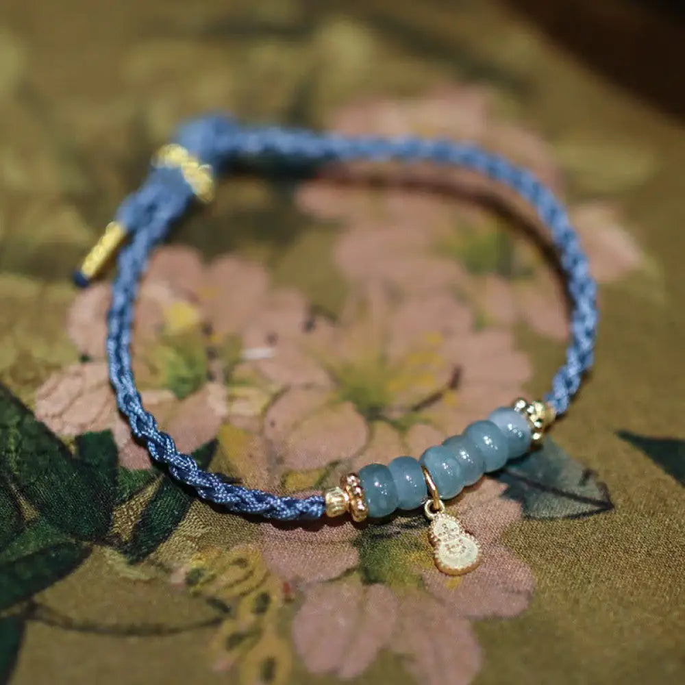 BWOOOH 925 Sterling Silver Natural Jade Gourd Rutilated Quartz Fu Character Luck Braid Bracelet spiritual jewelry inspired by Drolma