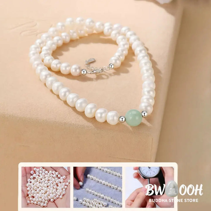 Buddha Stones 925 Sterling Silver Natural Pearl Jade Healing Necklace Bracelet Earrings With Gift Box - BWOOOH - Pearl