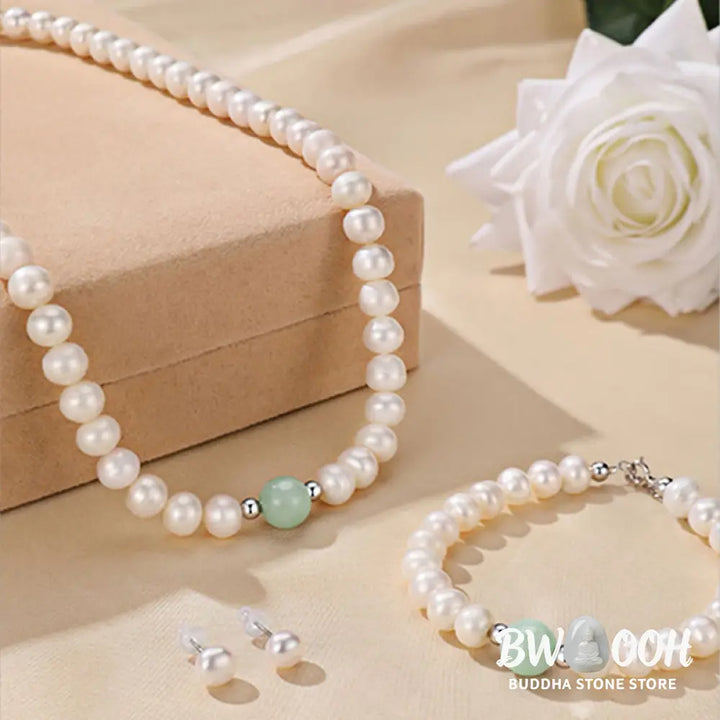 Buddha Stones 925 Sterling Silver Natural Pearl Jade Healing Necklace Bracelet Earrings With Gift Box - BWOOOH - Pearl