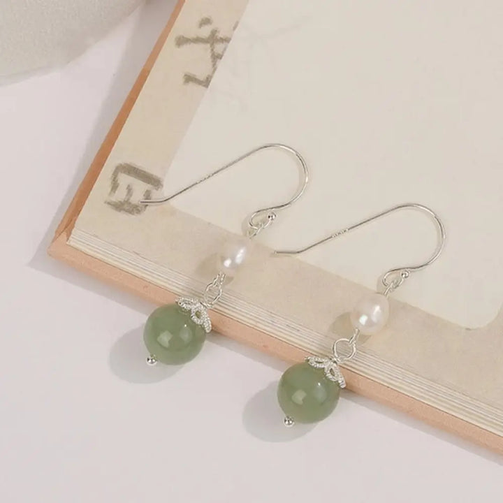BWOOOH 925 Sterling Silver Natural Pearl Jade Wisdom Earrings — Sterling Silver jade bracelet for spiritual healing and mi...