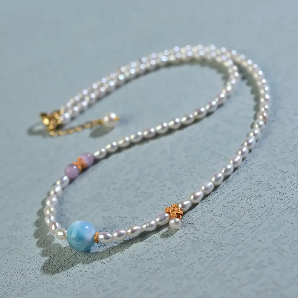 BWOOOH 925 Sterling Silver Natural Pearl Larimar Sincerity Necklace Pendant - BWOOOH spiritual jewelry inspired by Drolma