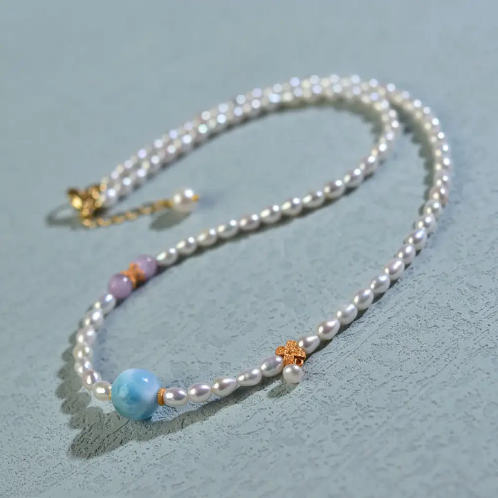 BWOOOH 925 Sterling Silver Natural Pearl Larimar Sincerity Necklace Pendant - BWOOOH spiritual jewelry inspired by Drolma
