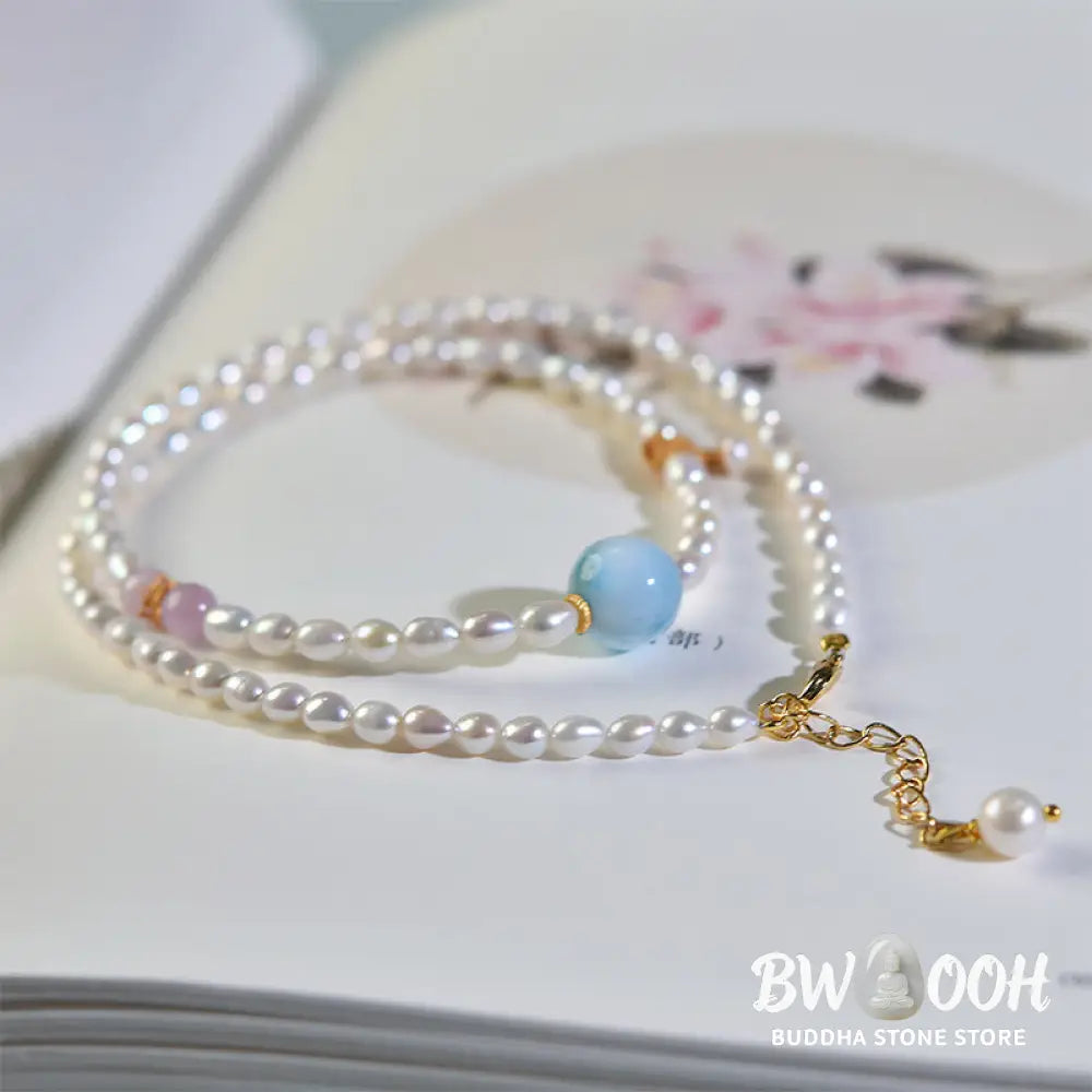 Buddha Stones 925 Sterling Silver Natural Pearl Larimar Sincerity Necklace Pendant - BWOOOH - Pearl(Healing♥Wisdom)