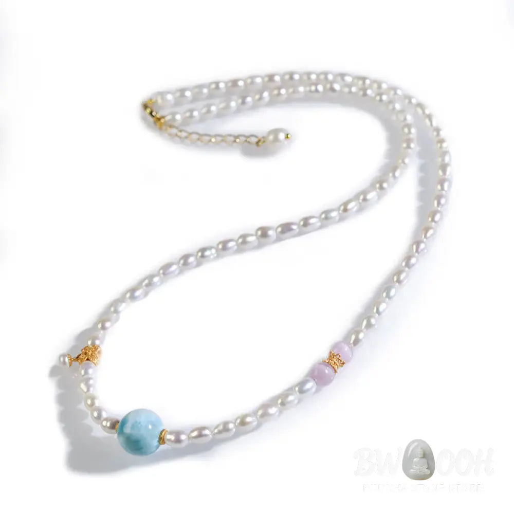 Buddha Stones 925 Sterling Silver Natural Pearl Larimar Sincerity Necklace Pendant - BWOOOH - Pearl(Healing♥Wisdom)