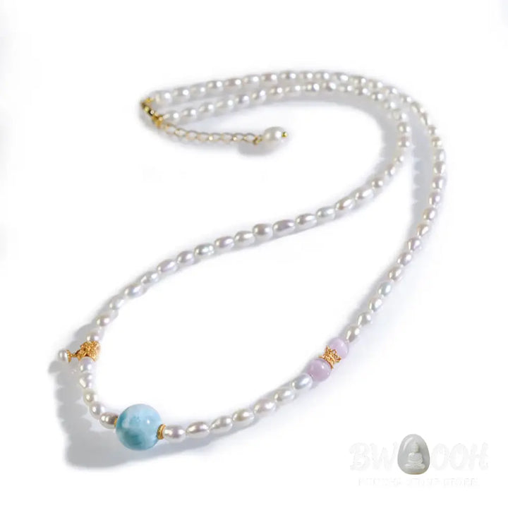 Buddha Stones 925 Sterling Silver Natural Pearl Larimar Sincerity Necklace Pendant - BWOOOH - Pearl(Healing♥Wisdom)