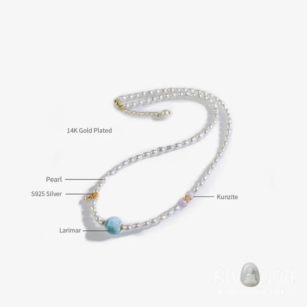 Buddha Stones 925 Sterling Silver Natural Pearl Larimar Sincerity Necklace Pendant - BWOOOH - Pearl(Healing♥Wisdom)