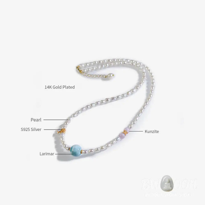 Buddha Stones 925 Sterling Silver Natural Pearl Larimar Sincerity Necklace Pendant - BWOOOH - Pearl(Healing♥Wisdom)