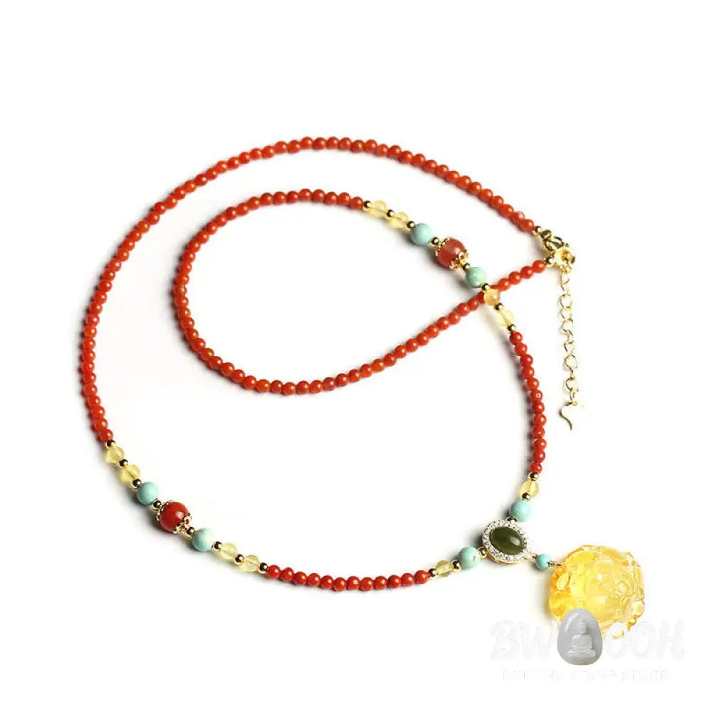Buddha Stones 925 Sterling Silver Natural Red Agate Amber Peony Confidence Charm Necklace Pendant - BWOOOH - Red
