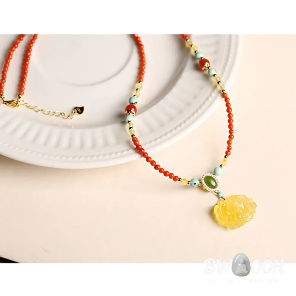 Buddha Stones 925 Sterling Silver Natural Red Agate Amber Peony Confidence Charm Necklace Pendant - BWOOOH - Red