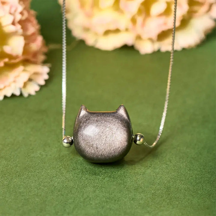 BWOOOH 925 Sterling Silver Natural Silver Sheen Obsidian Gold Sheen Obsidian Cat Necklace - BWOOOH spiritual jewelry inspired by Drolma