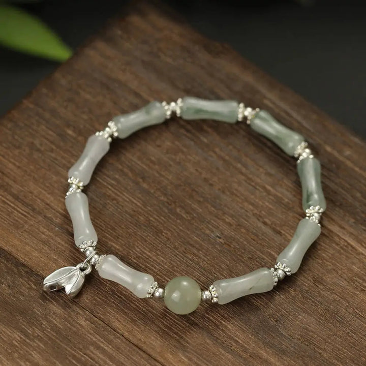 BWOOOH 925 Sterling Silver Natural Tianshan Jade Bamboo Charm Luck Bracelet - BWOOOH - Jade(Wrist Circumference