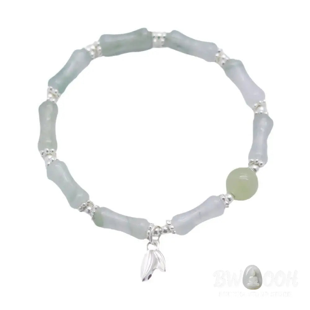 Buddha Stones 925 Sterling Silver Natural Tianshan Jade Bamboo Charm Luck Bracelet - BWOOOH - Jade(Wrist Circumference