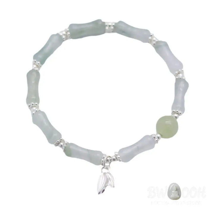 Buddha Stones 925 Sterling Silver Natural Tianshan Jade Bamboo Charm Luck Bracelet - BWOOOH - Jade(Wrist Circumference
