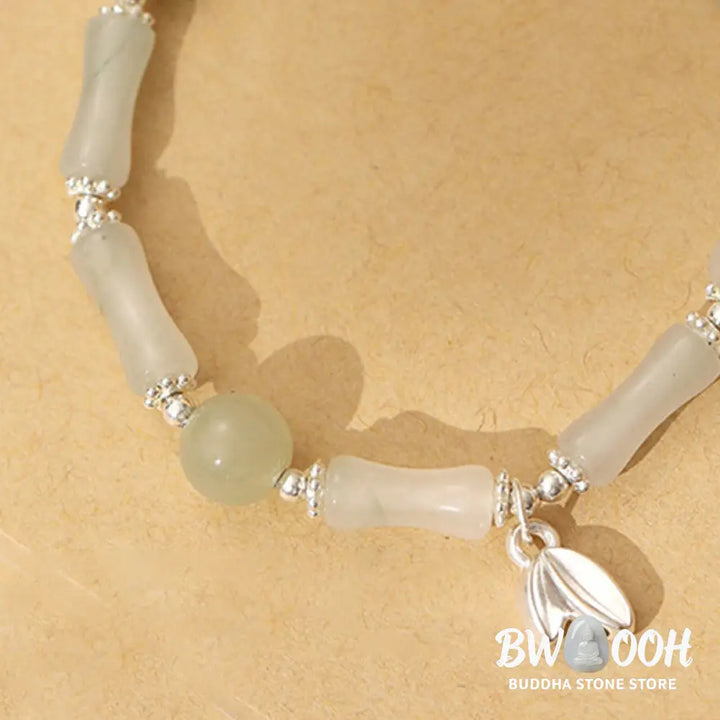 Buddha Stones 925 Sterling Silver Natural Tianshan Jade Bamboo Charm Luck Bracelet - BWOOOH - Jade(Wrist Circumference