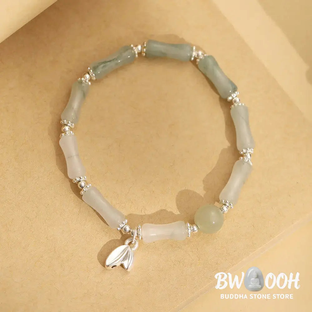 Buddha Stones 925 Sterling Silver Natural Tianshan Jade Bamboo Charm Luck Bracelet - BWOOOH - Jade(Wrist Circumference