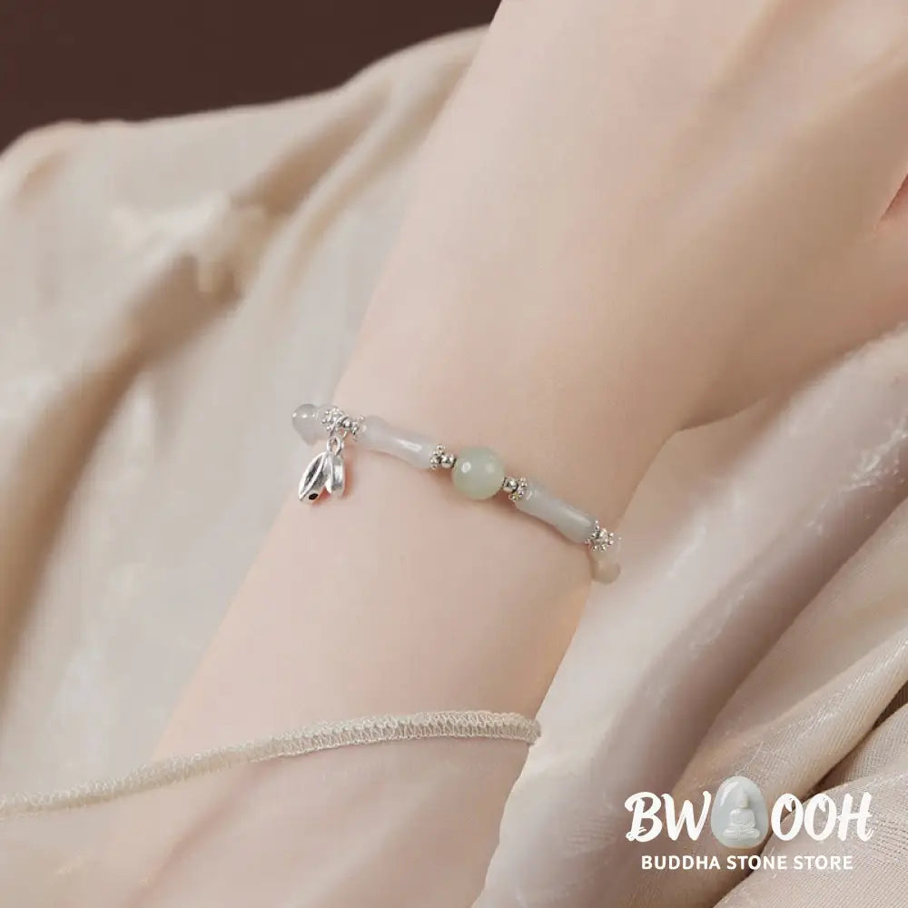 Buddha Stones 925 Sterling Silver Natural Tianshan Jade Bamboo Charm Luck Bracelet - BWOOOH - Jade(Wrist Circumference