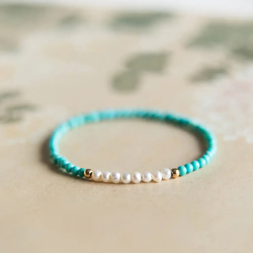 BWOOOH 925 Sterling Silver Natural Turquoise Pearl Beaded Bracelet - BWOOOH - 14-15cm - Bracelet