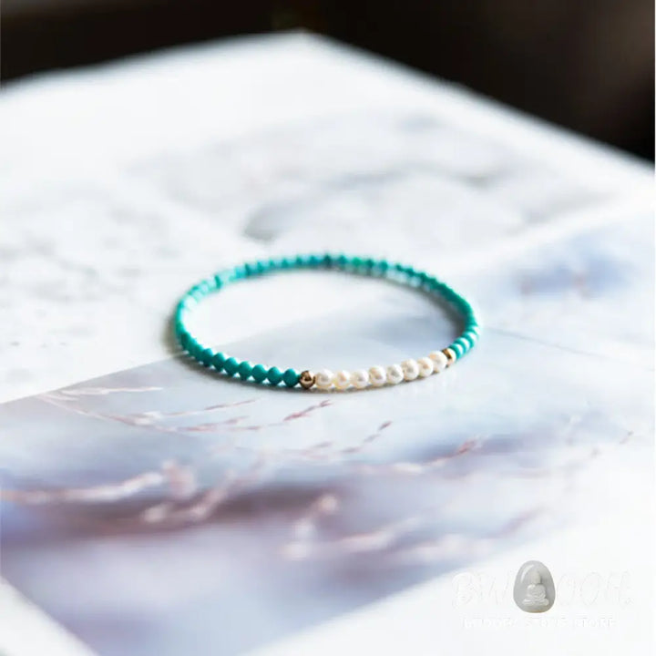 Buddha Stones 925 Sterling Silver Natural Turquoise Pearl Beaded Bracelet - BWOOOH - Bracelet